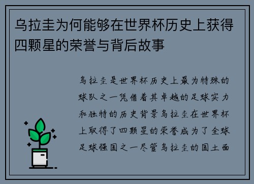 乌拉圭为何能够在世界杯历史上获得四颗星的荣誉与背后故事